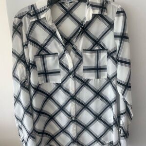 Express Black and White Striped Portofino Shirt in XS